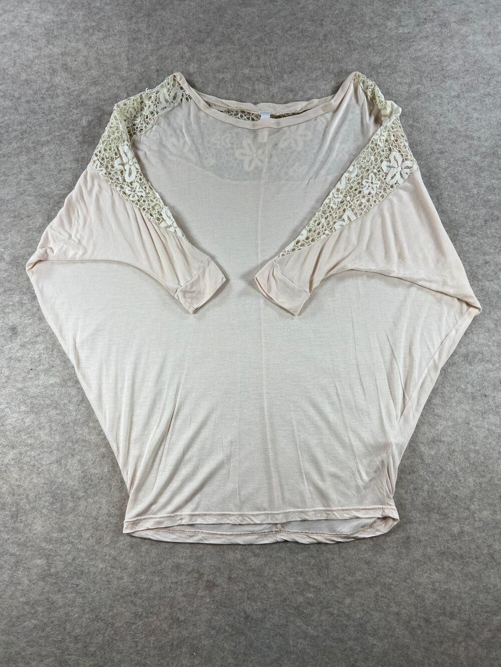 Pinkblush Maternity Beige Cream Crochet Detail Dolman 3/4 Sleeve Top Medium